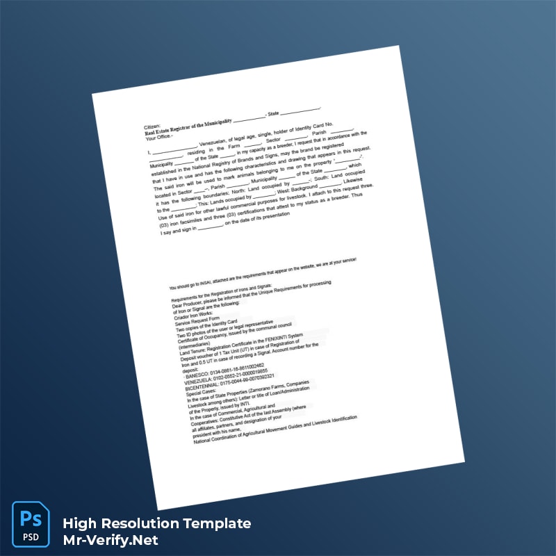 Editable Venezuela Real Estate Registrar Livestock Registration Document Word and Pdf Template 2 page Editable Venezuela Real Estate Registrar Livestock Registration Document Word and Pdf Template 2 page
