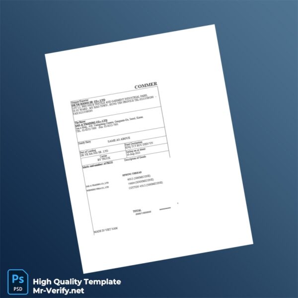 Vietnam DK YK HANOI SB CO LTD Commercial Invoice Template in Word and PDF formats 6 page Vietnam DK YK HANOI SB CO LTD Commercial Invoice Template in Word and PDF formats 6 page