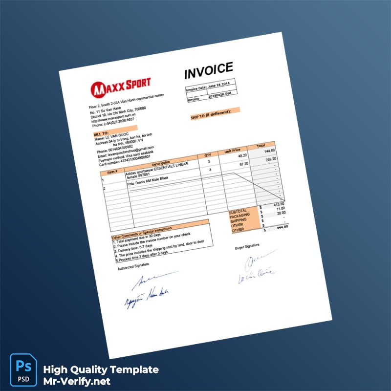 Vietnam Maxxsport Invoice Template in Word and PDF formats 3 page Vietnam Maxxsport Invoice Template in Word and PDF formats 3 page