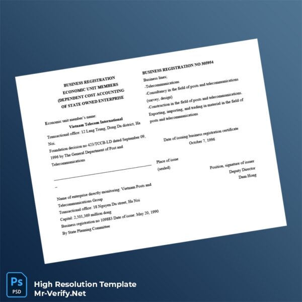 Editable Vietnam State Planning Committee Business Registration Certificate Word and Pdf Template
