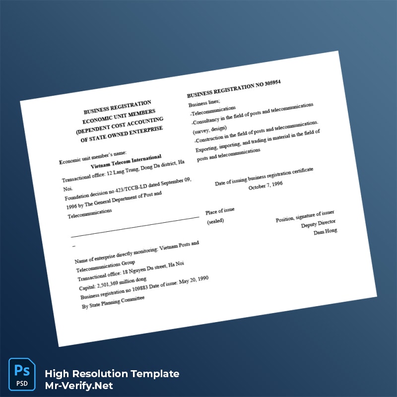 Editable Vietnam State Planning Committee Business Registration Certificate Word and Pdf Template Editable Vietnam State Planning Committee Business Registration Certificate Word and Pdf Template