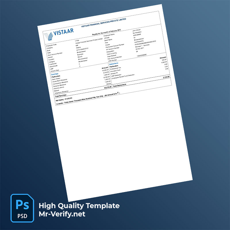 Vistaar Financial Services Private Limited payslip word and pdf template Vistaar Financial Services Private Limited payslip word and pdf template