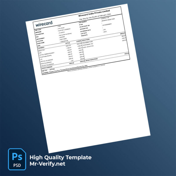 Wirecard India Private Limited payslip word and pdf template Wirecard India Private Limited payslip word and pdf template