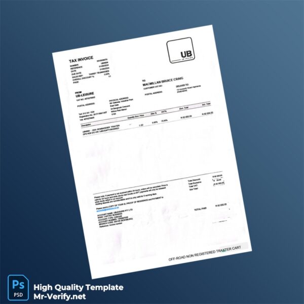 Zimbabwe UB-Leisure Invoice Template in Word and PDF formats