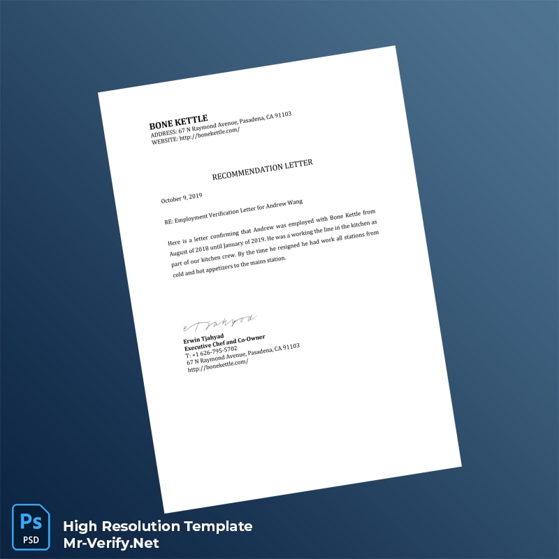 Editable United States Bone Kettle Employment Verification Letter Word and Pdf Template Editable United States Bone Kettle Employment Verification Letter Word and Pdf Template