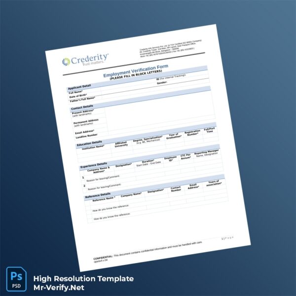 Editable India Credority Employment Verification Letter Word and Pdf Template 3 page