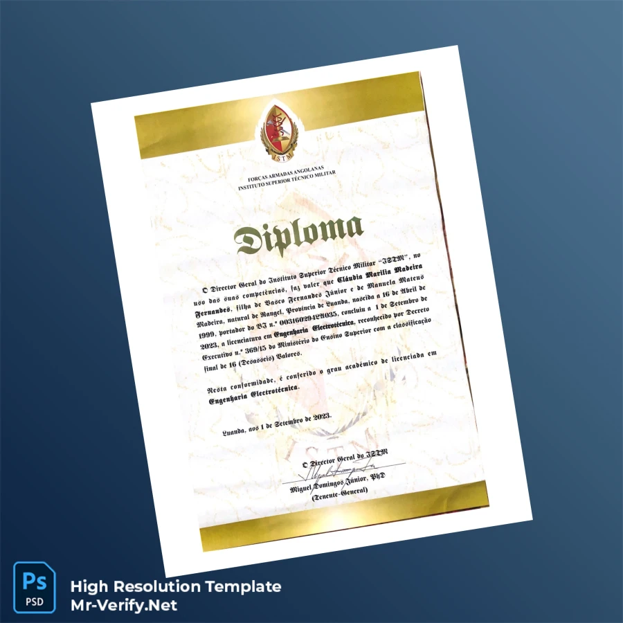 Angola Instituto Superior Técnico Militar Bachelor’s Degree in Electrical Engineering Template – Fully Editable High Resolution Angola Instituto Superior Técnico Militar Bachelor’s Degree in Electrical Engineering Template – Fully Editable High Resolution