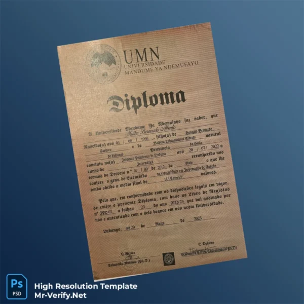 Angola Universidade Mandume Ya Ndemufayo Bachelor’s Degree Template – Fully Editable & Print-Ready 2 Page Angola Universidade Mandume Ya Ndemufayo Bachelor’s Degree Template – Fully Editable & Print-Ready 2 Page