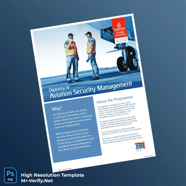 Australia Edith Cowan University Diploma in Aviation Security Management – Fully Editable High Resolution 2 Page