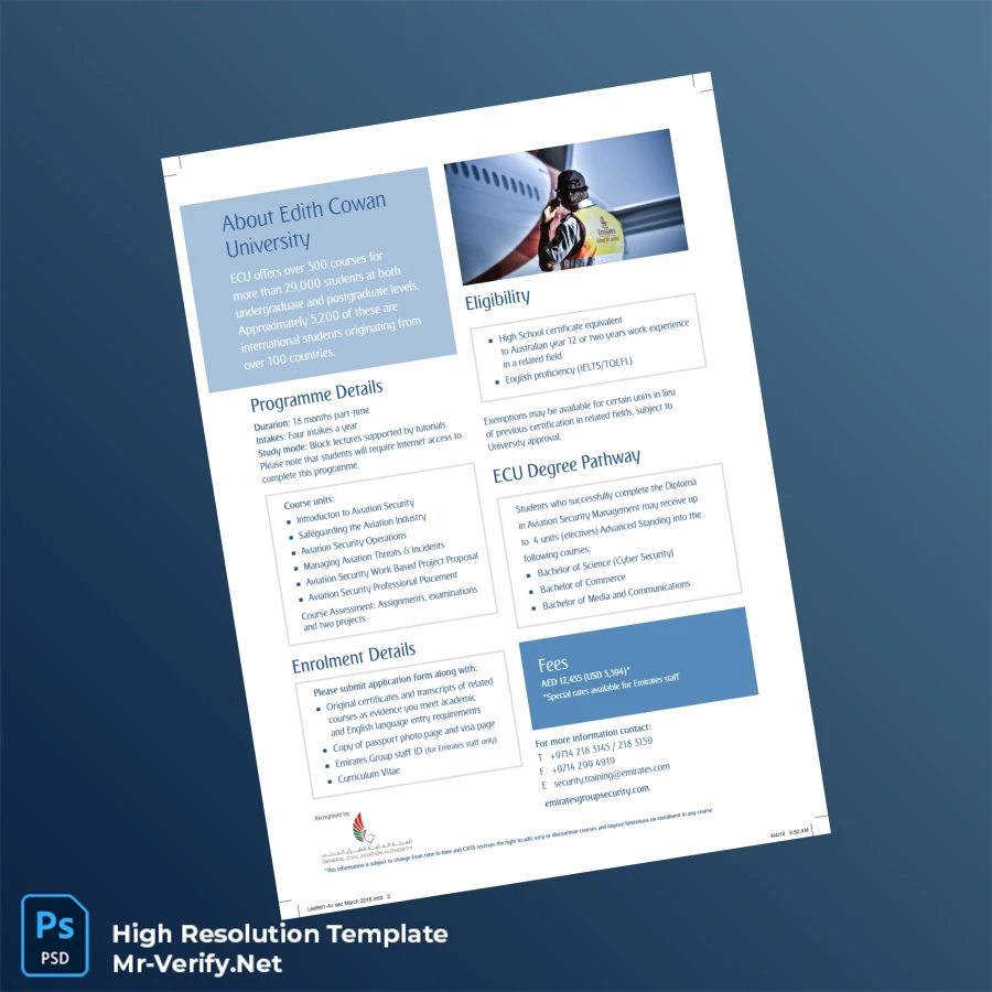 Australia Edith Cowan University Diploma in Aviation Security Management – Fully Editable High Resolution 2 Page Australia Edith Cowan University Diploma in Aviation Security Management – Fully Editable High Resolution 2 Page