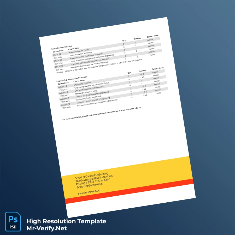 Australia University of New South Wales Graduate Diploma in Chemical Process Engineering Template – Fully Editable, High Resolution 2 Page Australia University of New South Wales Graduate Diploma in Chemical Process Engineering Template – Fully Editable, High Resolution 2 Page