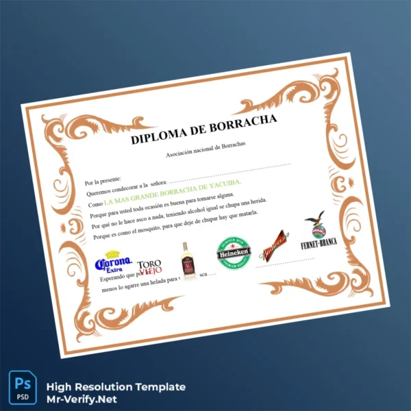 Bolivia Asociación Nacional de Borrachos Diploma de Drunkard Template – Fully Editable & Print-Ready Bolivia Asociación Nacional de Borrachos Diploma de Drunkard Template – Fully Editable & Print-Ready