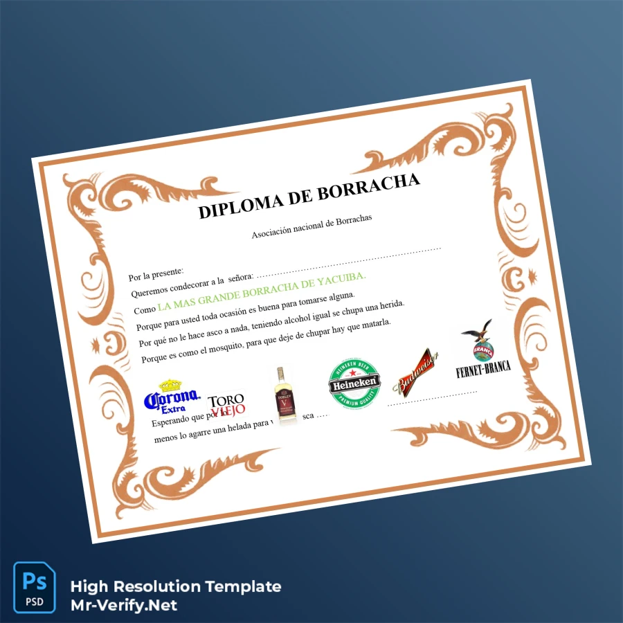 Bolivia Asociación Nacional de Borrachos Diploma de Drunkard Template – Fully Editable & Print-Ready Bolivia Asociación Nacional de Borrachos Diploma de Drunkard Template – Fully Editable & Print-Ready