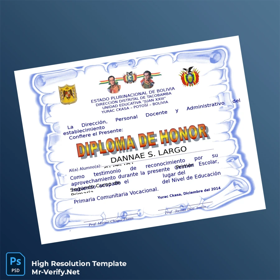 Bolivia Unidad Educativa _Juan XXIII_ Honor Diploma – Fully Editable & Print-Ready 2 Page Bolivia Unidad Educativa _Juan XXIII_ Honor Diploma – Fully Editable & Print-Ready 2 Page