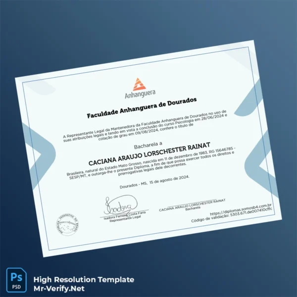 Brazil Anhanguera University Bachelor of Psychology Template – Fully Editable & Print-Ready 2 Page Brazil Anhanguera University Bachelor of Psychology Template – Fully Editable & Print-Ready 2 Page