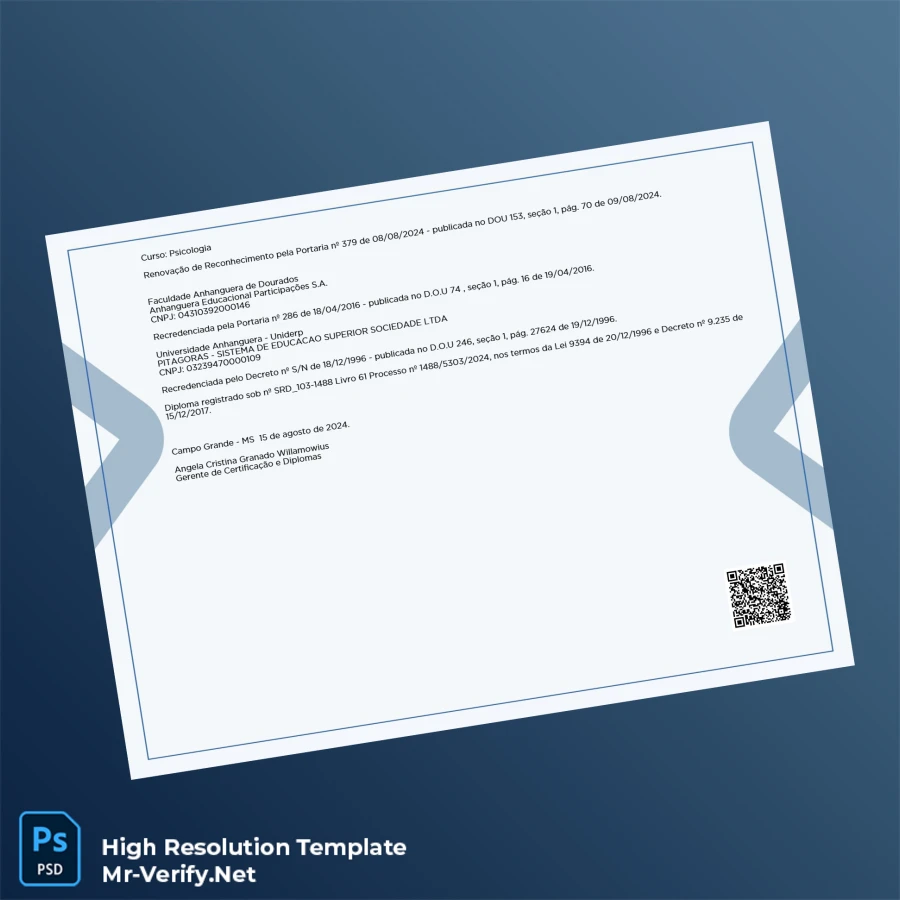 Brazil Anhanguera University Bachelor of Psychology Template – Fully Editable & Print-Ready 2 Page Brazil Anhanguera University Bachelor of Psychology Template – Fully Editable & Print-Ready 2 Page