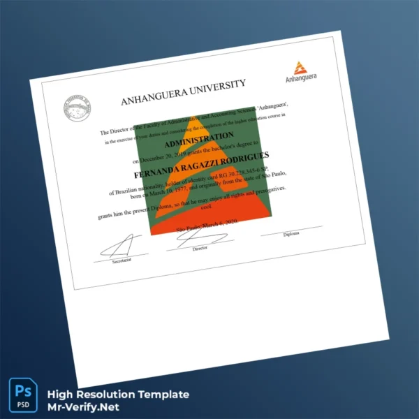 Brazil Anhanguera University Bachelor of Science in Administration – Fully Editable High Resolution 2 Page Brazil Anhanguera University Bachelor of Science in Administration – Fully Editable High Resolution 2 Page