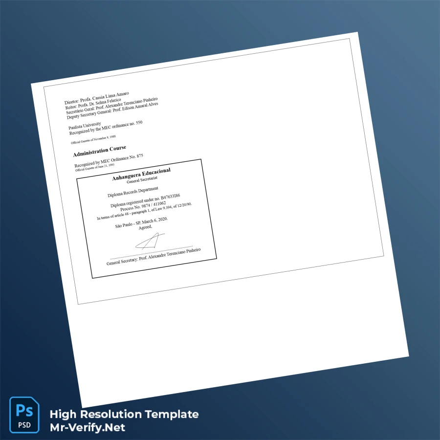 Brazil Anhanguera University Bachelor of Science in Administration – Fully Editable High Resolution 2 Page Brazil Anhanguera University Bachelor of Science in Administration – Fully Editable High Resolution 2 Page