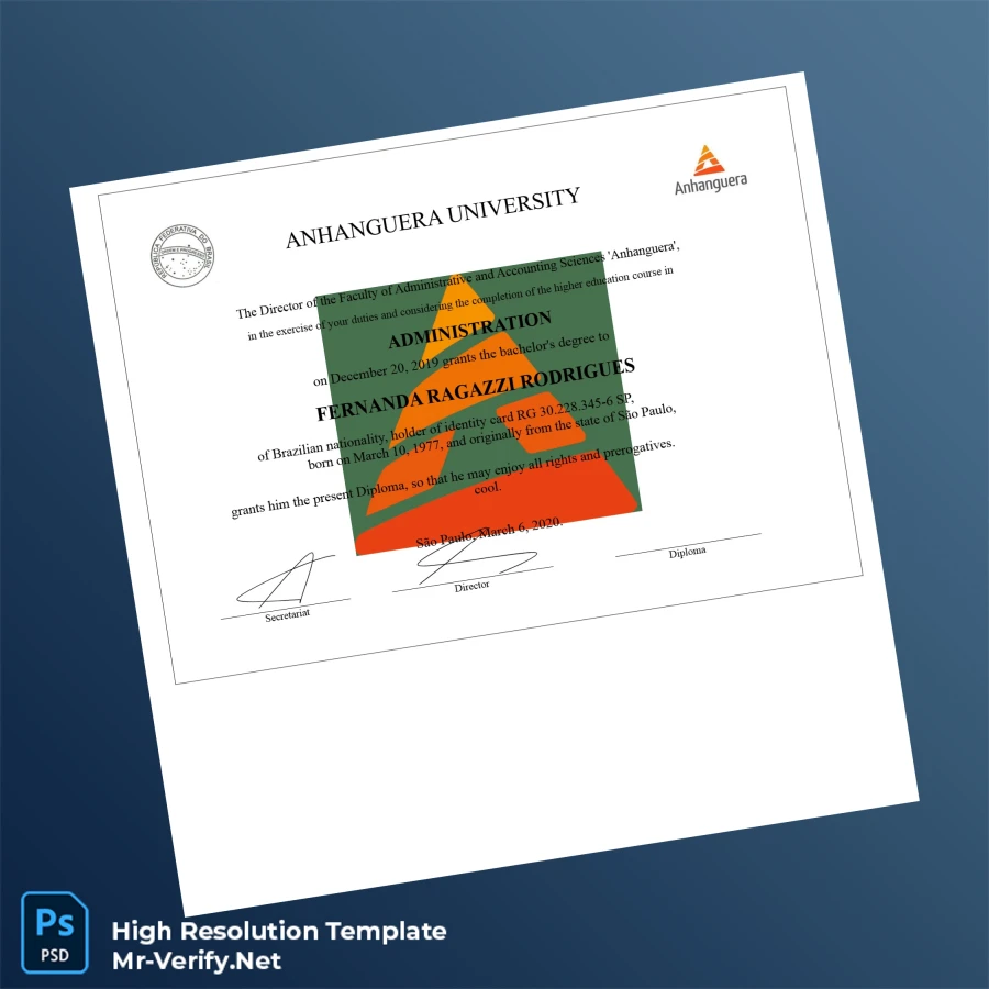 Brazil Anhanguera University Bachelor of Science in Administration – Fully Editable High Resolution 2 Page Brazil Anhanguera University Bachelor of Science in Administration – Fully Editable High Resolution 2 Page