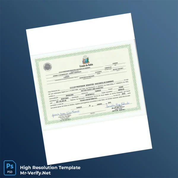 Brazil Bahia Technical High School Diploma in Computer Science – Fully Editable & Print-Ready 2 Page Brazil Bahia Technical High School Diploma in Computer Science – Fully Editable & Print-Ready 2 Page