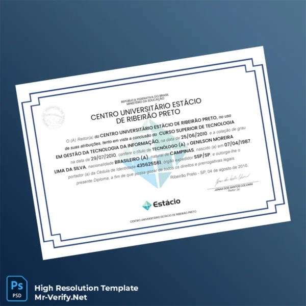 Brazil Centro Universitário Estácio de Ribeirão Preto Technology Degree Template – Fully Editable & Print-Ready Brazil Centro Universitário Estácio de Ribeirão Preto Technology Degree Template – Fully Editable & Print-Ready