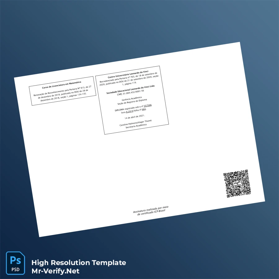 Brazil Centro Universitário Leonardo da Vinci Bachelor of Science in Mathematics Template – Fully Editable High Resolution 2 Page Brazil Centro Universitário Leonardo da Vinci Bachelor of Science in Mathematics Template – Fully Editable High Resolution 2 Page