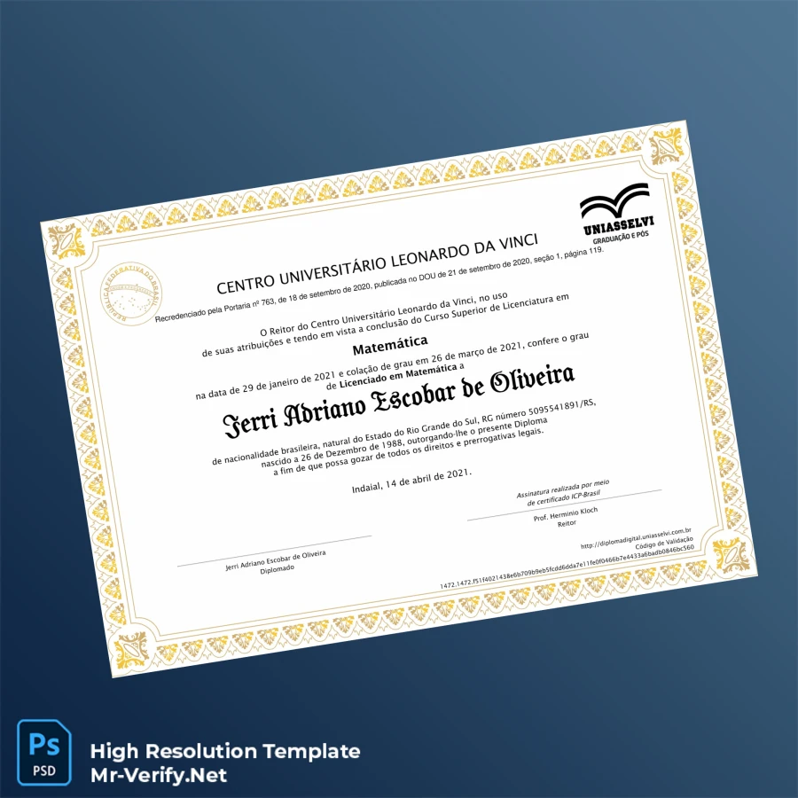 Brazil Centro Universitário Leonardo da Vinci Bachelor of Science in Mathematics Template – Fully Editable High Resolution 2 Page Brazil Centro Universitário Leonardo da Vinci Bachelor of Science in Mathematics Template – Fully Editable High Resolution 2 Page