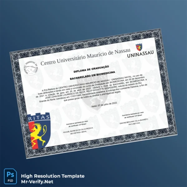 Printable Brazil Centro Universitário Maurício de Nassau Bachelor of Science in Biomedicine Template Image Preview - PrintDocs