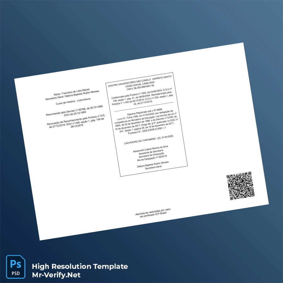 Brazil Centro Universitário São Camilo Bachelor of Arts in History Template – Fully Editable & Print-Ready 2 Page Brazil Centro Universitário São Camilo Bachelor of Arts in History Template – Fully Editable & Print-Ready 2 Page