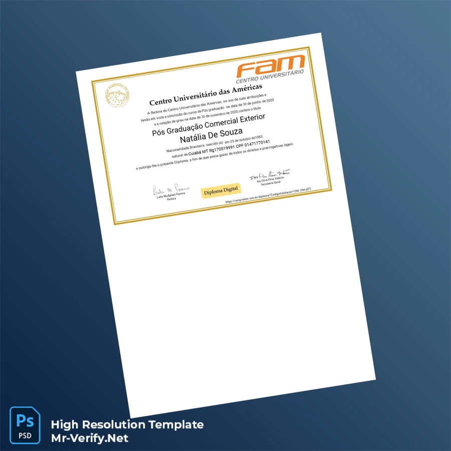 Brazil Centro Universitário das Américas Postgraduate Diploma in Commercial Foreign Trade – Fully Editable & High Resolution 2 Page Brazil Centro Universitário das Américas Postgraduate Diploma in Commercial Foreign Trade – Fully Editable & High Resolution 2 Page