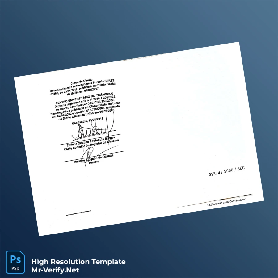 Brazil Centro Universitário do Triângulo Bachelor of Law Diploma – Fully Editable & Print-Ready 2 Page Brazil Centro Universitário do Triângulo Bachelor of Law Diploma – Fully Editable & Print-Ready 2 Page