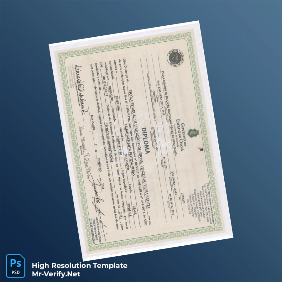 Brazil Escola Estadual de Educação Profissional Venceslau Vieira Batista Diploma Template – Fully Editable & Print-Ready 2 Page Brazil Escola Estadual de Educação Profissional Venceslau Vieira Batista Diploma Template – Fully Editable & Print-Ready 2 Page