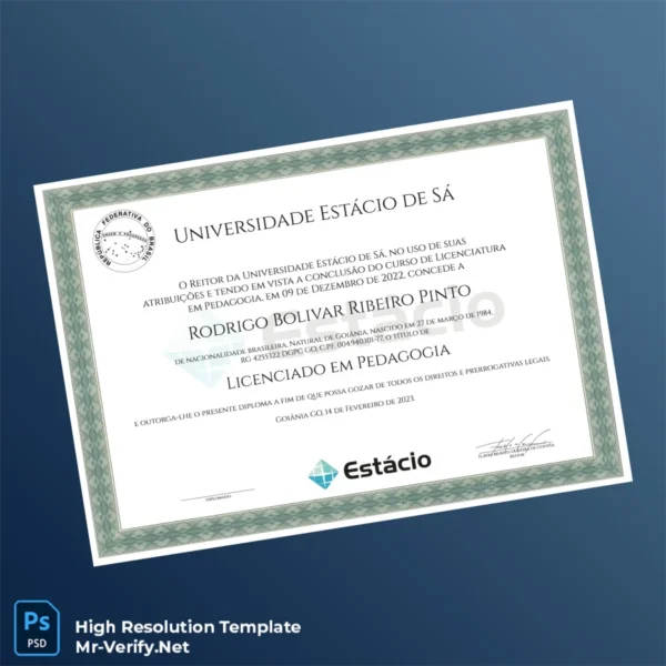 Brazil Estácio de Sá Licentiate Degree in Pedagogy Template – Fully Editable & Print-Ready 2 Page Brazil Estácio de Sá Licentiate Degree in Pedagogy Template – Fully Editable & Print-Ready 2 Page