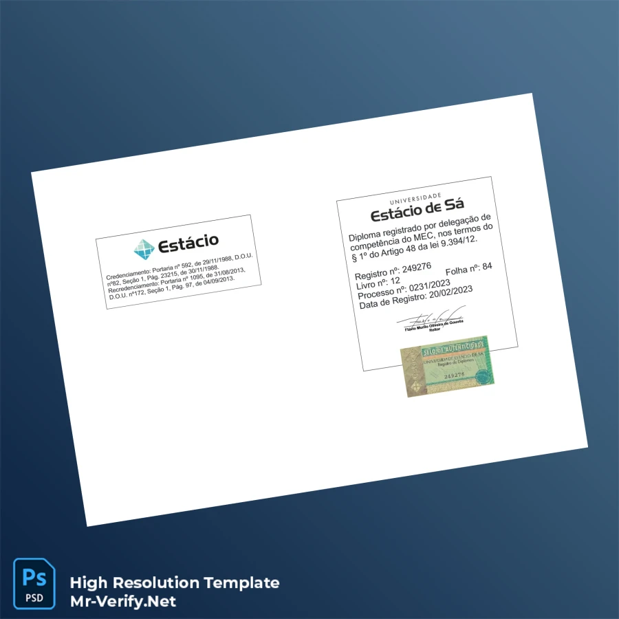 Brazil Estácio de Sá Licentiate Degree in Pedagogy Template – Fully Editable & Print-Ready 2 Page Brazil Estácio de Sá Licentiate Degree in Pedagogy Template – Fully Editable & Print-Ready 2 Page