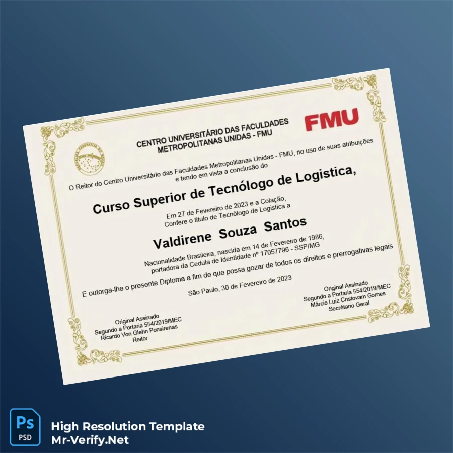 Brazil FMU Technical Degree in Logistics Template – Fully Editable & Print-Ready Brazil FMU Technical Degree in Logistics Template – Fully Editable & Print-Ready
