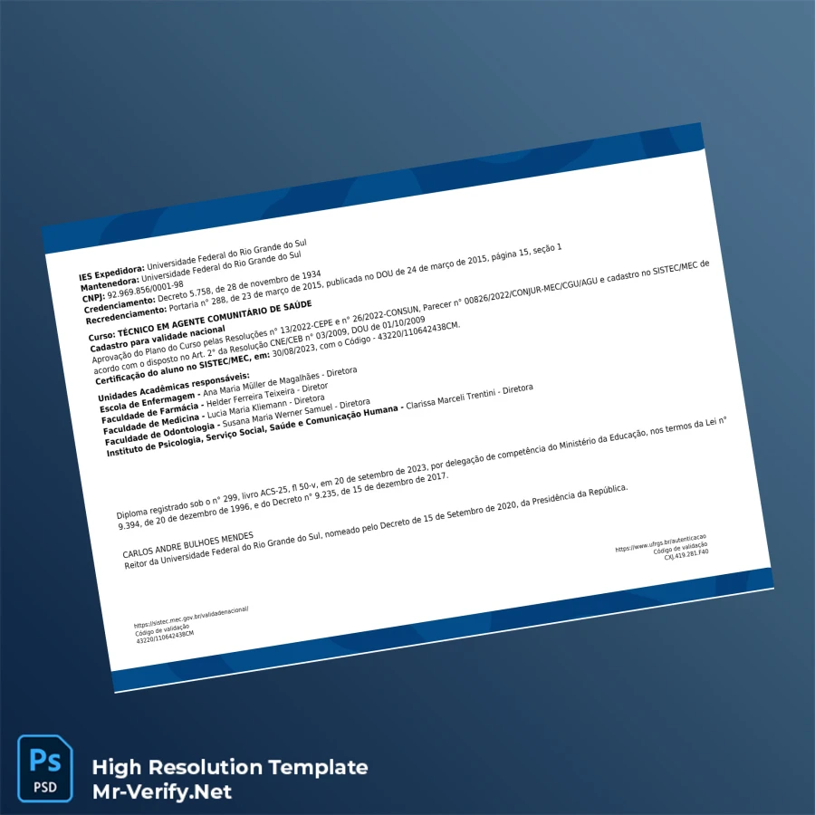 Brazil Federal University of Rio Grande do Sul Technical Diploma Template – Fully Editable High Resolution 2 Page Brazil Federal University of Rio Grande do Sul Technical Diploma Template – Fully Editable High Resolution 2 Page