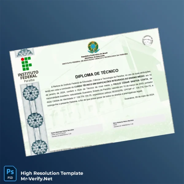 Brazil Instituto Federal da Paraíba Técnico em Edificações Template – Fully Editable & Print-Ready 2 Page