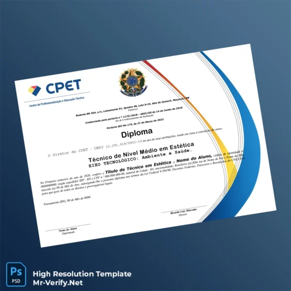 Brazil Instituto (Unnamed) Diploma in Aesthetics Template – Fully Editable & High Resolution 2 Page Brazil Instituto (Unnamed) Diploma in Aesthetics Template – Fully Editable & High Resolution 2 Page