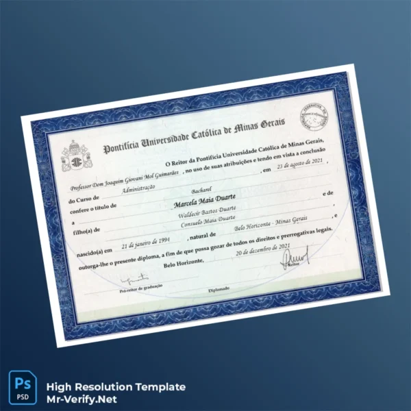 Brazil Pontifícia Universidade Católica de Minas Gerais Bachelor of Administration Template – Fully Editable & Print-Ready 2 Page