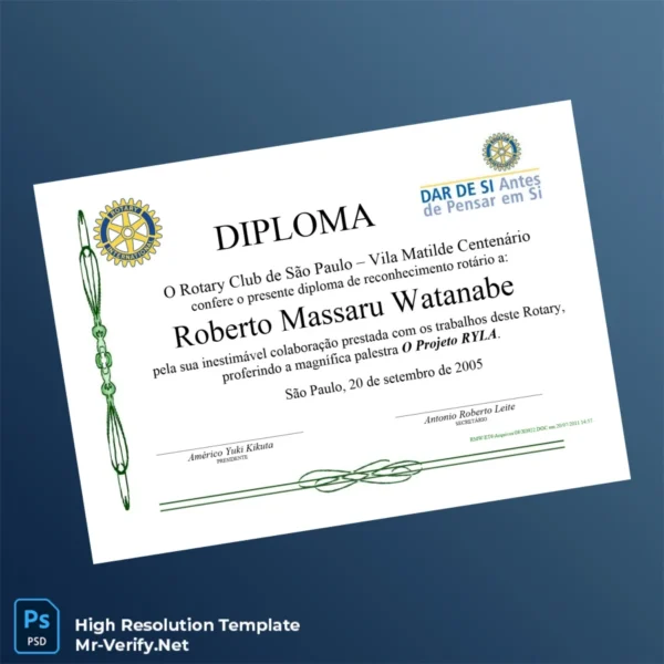 Brazil Rotary Club Vila Matilde Diploma – Fully Editable & Print-Ready Template Brazil Rotary Club Vila Matilde Diploma – Fully Editable & Print-Ready Template