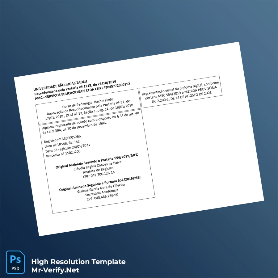 Brazil São Judas Tadeu University Bachelor of Pedagogy Template – Fully Editable & Print-Ready 2 Page Brazil São Judas Tadeu University Bachelor of Pedagogy Template – Fully Editable & Print-Ready 2 Page