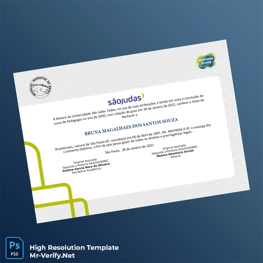 Brazil São Judas Tadeu University Bachelor of Pedagogy Template – Fully Editable & Print-Ready 2 Page Brazil São Judas Tadeu University Bachelor of Pedagogy Template – Fully Editable & Print-Ready 2 Page