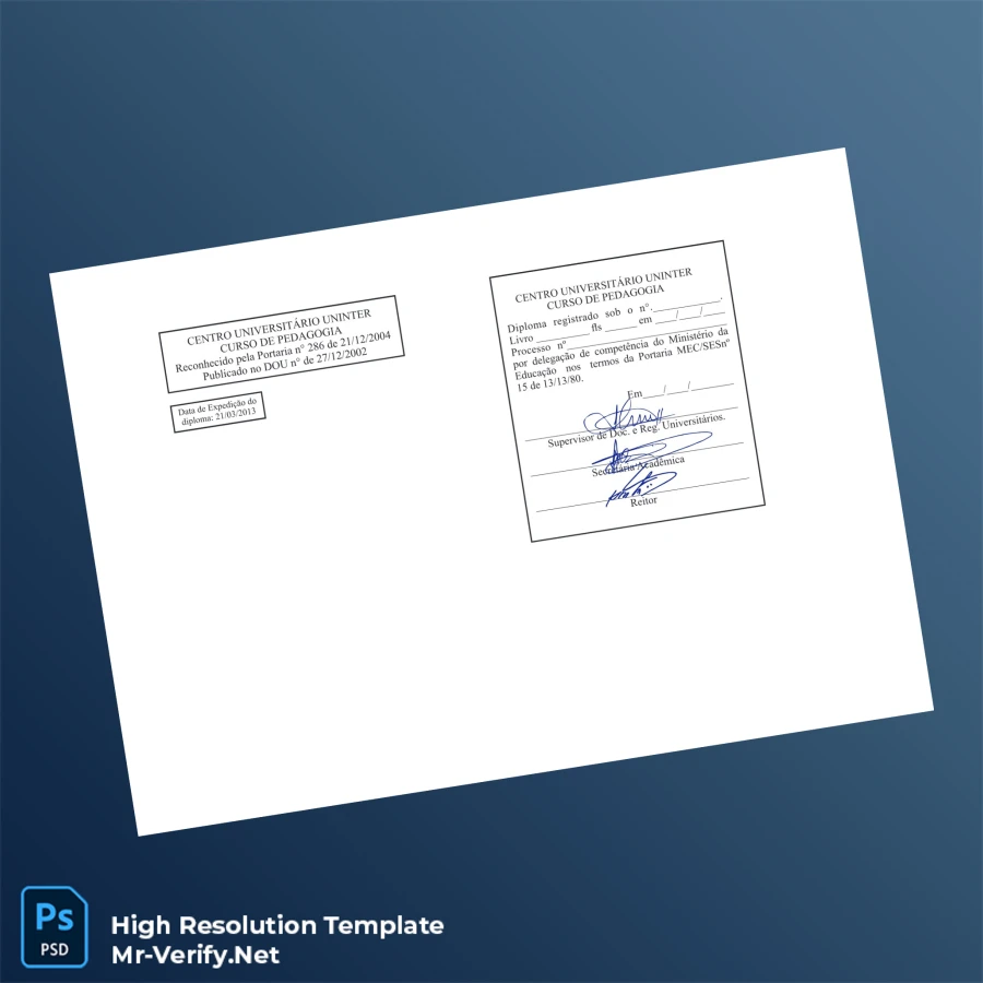 Brazil UDF University Diploma Template – Fully Editable & Print-Ready 2 Page Brazil UDF University Diploma Template – Fully Editable & Print-Ready 2 Page