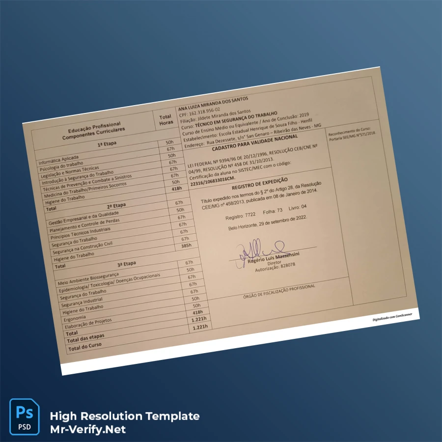 Brazil UTRAMIG Technical Certificate in Work Safety Template – Fully Editable & Print-Ready 2 Page Brazil UTRAMIG Technical Certificate in Work Safety Template – Fully Editable & Print-Ready 2 Page