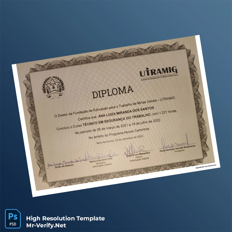 Brazil UTRAMIG Technical Certificate in Work Safety Template – Fully Editable & Print-Ready 2 Page Brazil UTRAMIG Technical Certificate in Work Safety Template – Fully Editable & Print-Ready 2 Page