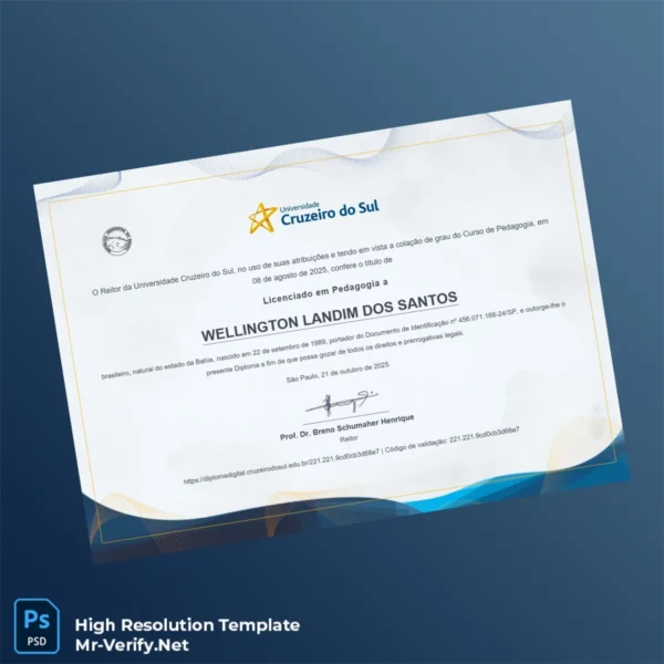 Brazil Universidade Cruzeiro do Sul Bachelor’s Degree in Pedagogy Template – Fully Editable High Resolution 2 Page Brazil Universidade Cruzeiro do Sul Bachelor’s Degree in Pedagogy Template – Fully Editable High Resolution 2 Page
