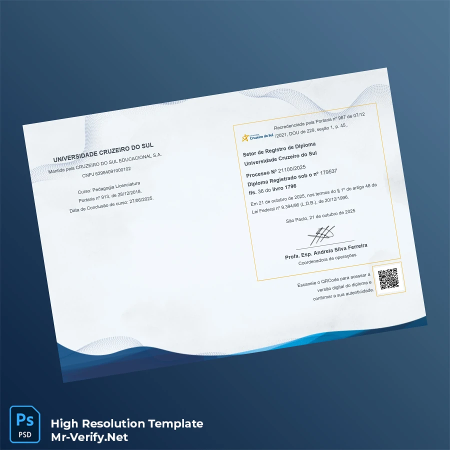 Brazil Universidade Cruzeiro do Sul Bachelor’s Degree in Pedagogy Template – Fully Editable High Resolution 2 Page Brazil Universidade Cruzeiro do Sul Bachelor’s Degree in Pedagogy Template – Fully Editable High Resolution 2 Page