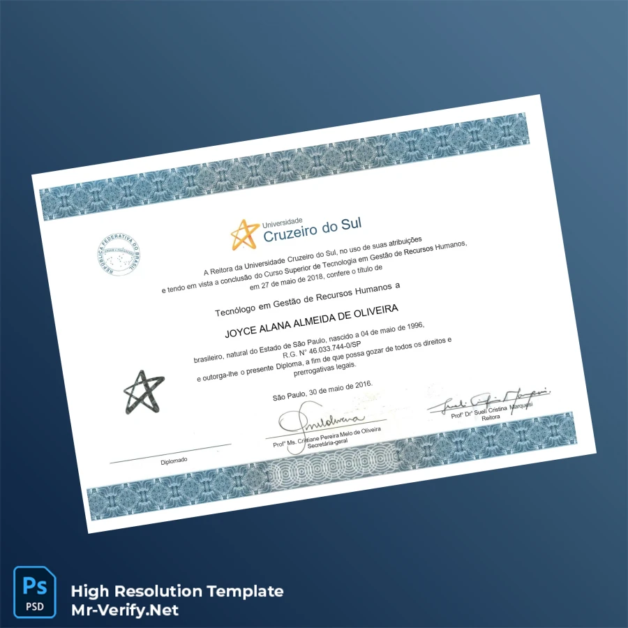 Brazil Universidade Cruzeiro do Sul Technology Degree in Human Resources Management Template – Fully Editable (High Resolution) Brazil Universidade Cruzeiro do Sul Technology Degree in Human Resources Management Template – Fully Editable (High Resolution)