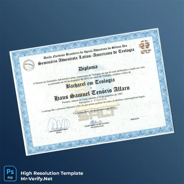 Brazil Universidade Federal do Reconcavo da Bahia Bachelor of Theology Diploma Template – Fully Editable High-Resolution 2 Page Brazil Universidade Federal do Reconcavo da Bahia Bachelor of Theology Diploma Template – Fully Editable High-Resolution 2 Page