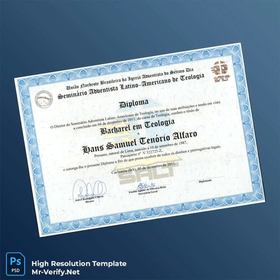 Brazil Universidade Federal do Reconcavo da Bahia Bachelor of Theology Diploma Template – Fully Editable High-Resolution 2 Page Brazil Universidade Federal do Reconcavo da Bahia Bachelor of Theology Diploma Template – Fully Editable High-Resolution 2 Page